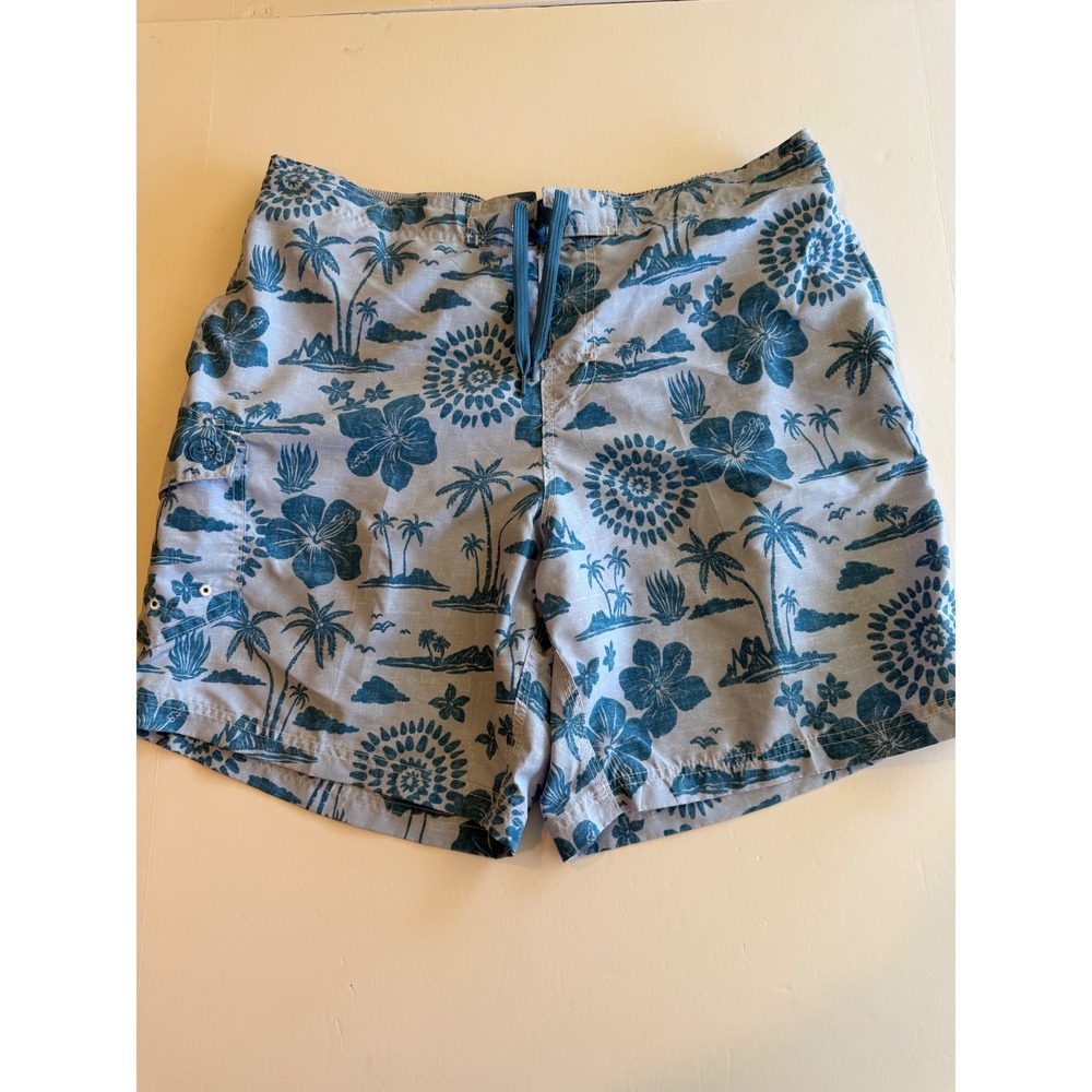 RS Surf Mens‎ Blue Tropical Palm Tree Hibiscus Print Swim Trunks Board Shorts XL